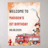 Brandweerauto Brandweerman 1e verjaardag welkomstb Poster (Voorkant)