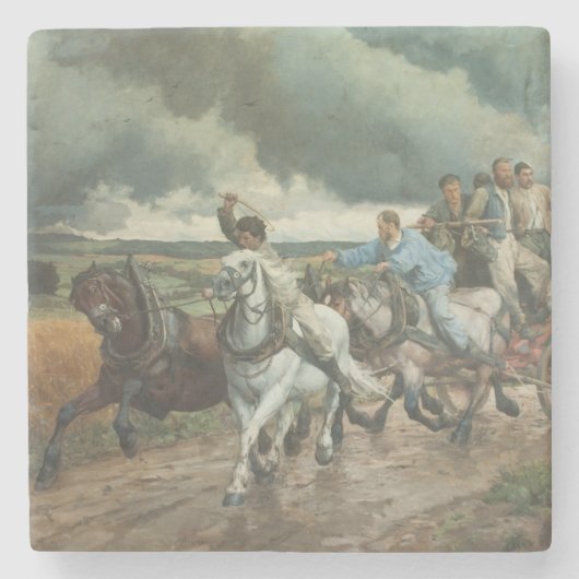  brandweerauto (door Eugène Burnand) Stenen Onderzetter (Voorkant)