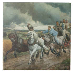  brandweerauto (door Eugène Burnand) Tegeltje