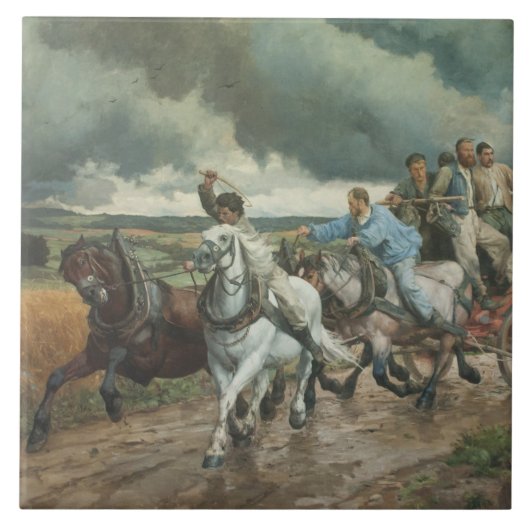  brandweerauto (door Eugène Burnand) Tegeltje (Voorkant)