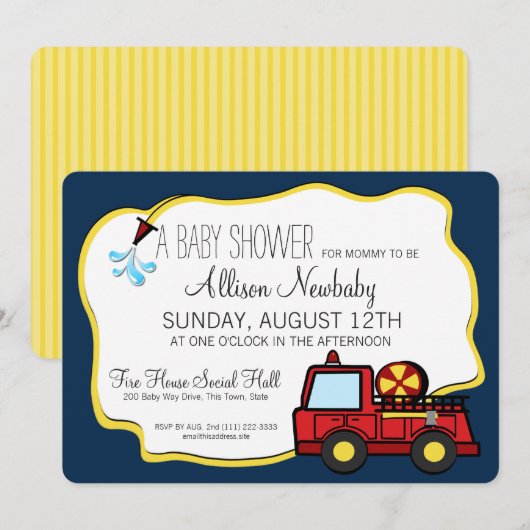 Brandweerauto en Slang Baby shower Kaart (Voorkant / Achterkant)