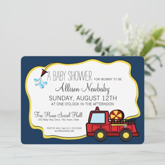 Brandweerauto en Slang Baby shower Kaart (Staand voorkant)
