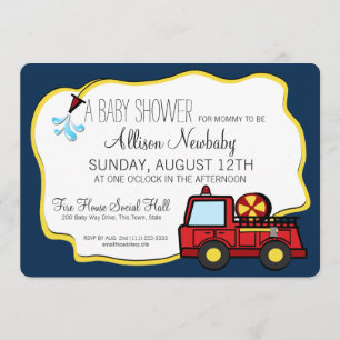 Brandweerauto en Slang Baby shower Kaart