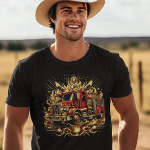 brandweerauto in vlammen op t-shirt