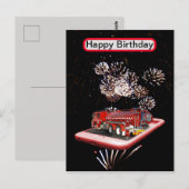 brandweerauto met vuurwerk, briefkaart (Voorkant / Achterkant)