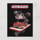 brandweerauto met vuurwerk, briefkaart (Voorkant)