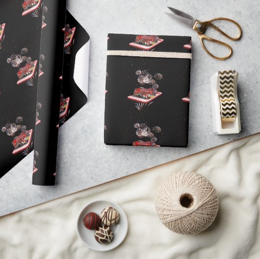 brandweerauto met vuurwerk, cadeaupapier (Crafts)