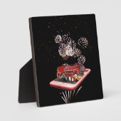 brandweerauto met vuurwerk, fotoplaat (Voorkant)
