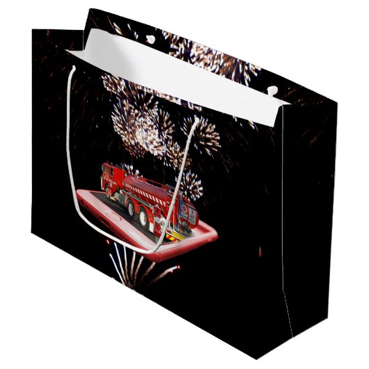 brandweerauto met vuurwerk, groot cadeauzakje (Voorkant Gekanteld)