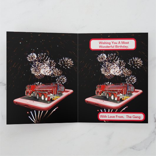 brandweerauto met vuurwerk, kaart (Binnen)