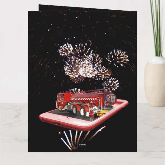 brandweerauto met vuurwerk, kaart (Achterkant)