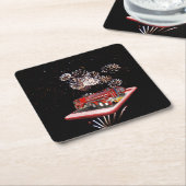 brandweerauto met vuurwerk, kartonnen onderzetters (Schuin)