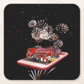 brandweerauto met vuurwerk, kartonnen onderzetters (Voorkant)