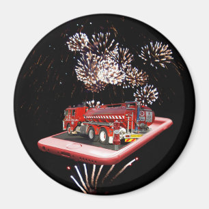 brandweerauto met vuurwerk, magneet