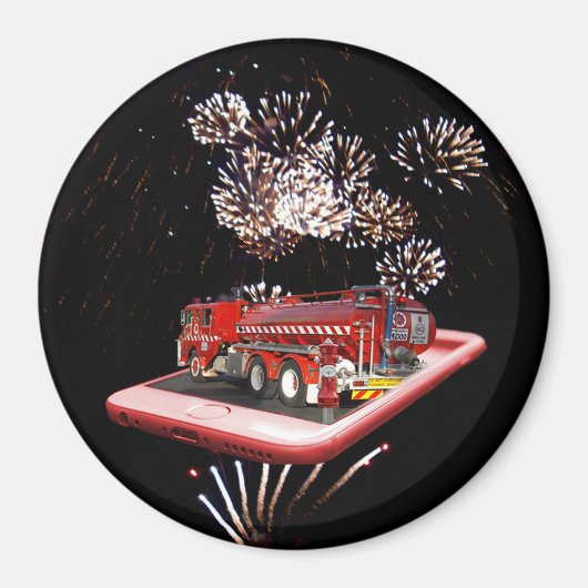 brandweerauto met vuurwerk, magneet (Voorkant)