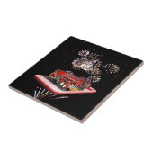 brandweerauto met vuurwerk, tegeltje (Zijkant)