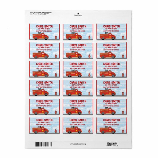 Brandweerauto motor Adresetiketten Etiket (Full Sheet)