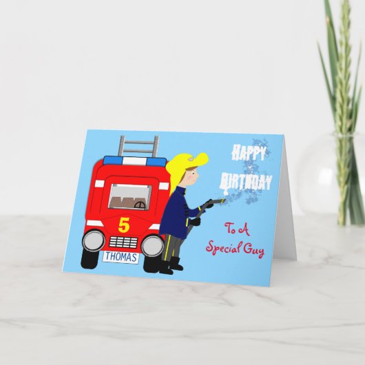 Brandweerauto thema Happy Birthday Kaart (Voorkant)