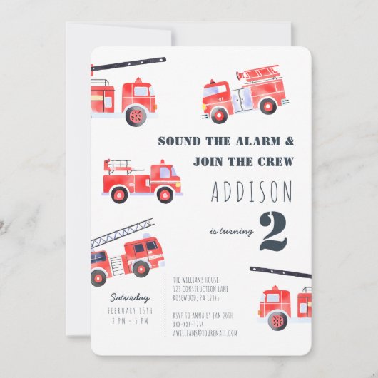 Brandweerauto's Boy 2e verjaardag Kaart (Voorkant)