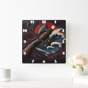 Brandweerbijl tegen een dramatische stormachtige a vierkante klok