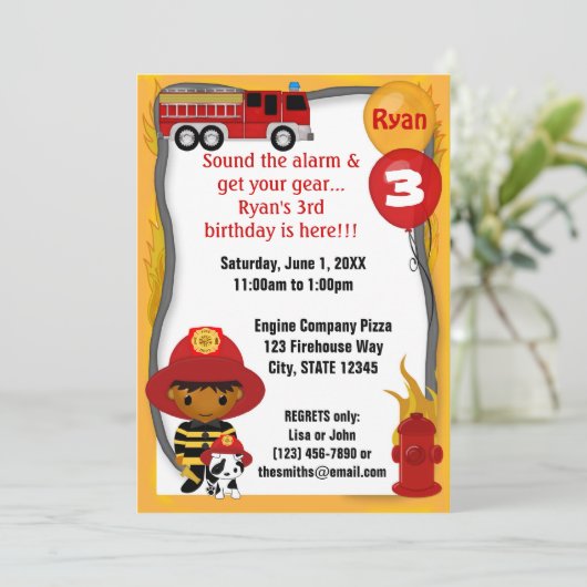 Brandweerbrandweerman Dalmatian Birthday FF03B Kaart (Staand voorkant)