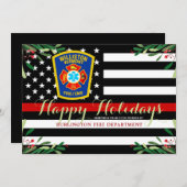 Brandweerdienst kerstdunne rode lijn feestdagenkaart (Voorkant / Achterkant)