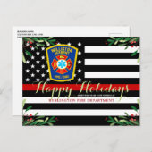 Brandweerdienst kerstdunne rode lijn feestdagenkaart (Voorkant / Achterkant)