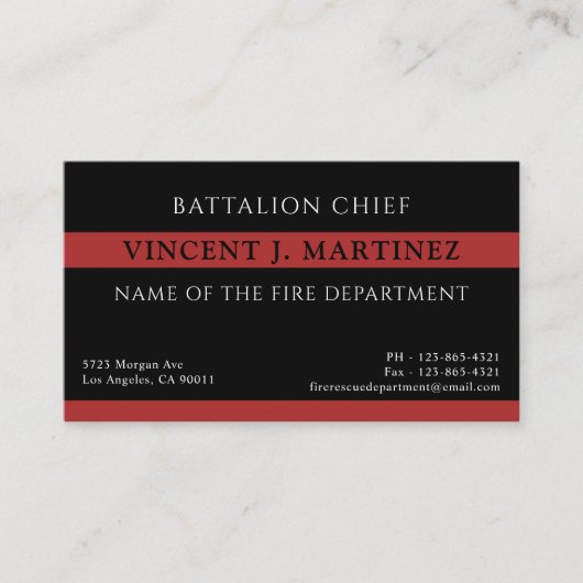 Brandweerdienst Thin Red Line Fire Rescue Visitekaartje (Voorkant)