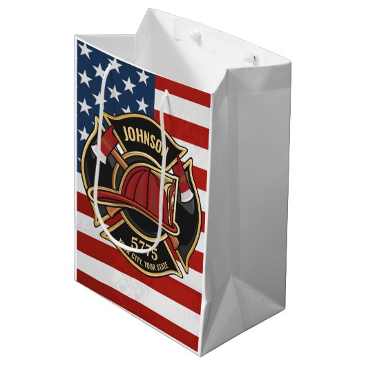 Brandweerdienst Verenigde Staten Vlag Aangepast Medium Cadeauzakje (Voorkant Gekanteld)