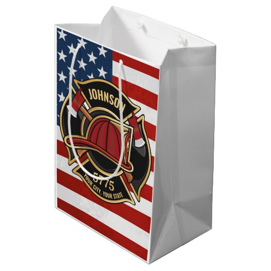 Brandweerdienst Verenigde Staten Vlag Aangepast Medium Cadeauzakje (Achterkant Gekanteld)