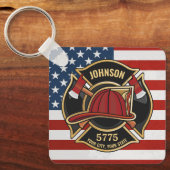 Brandweerdienst Verenigde Staten Vlag Aangepast Sleutelhanger (Voorkant)