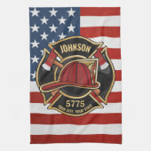 Brandweerdienst Verenigde Staten Vlag Aangepast Theedoek (Verticaal)