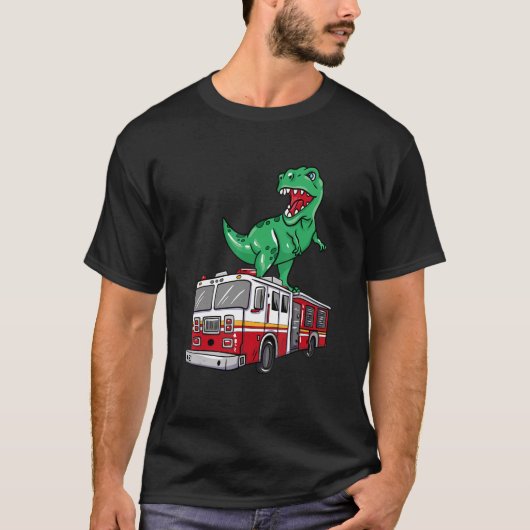 Brandweerdinosaurus op brandweerwagen Dino T-shirt (Voorkant)
