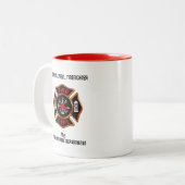 Brandweerembleem Naam en Afdeling Tweekleurige Koffiemok (Voorkant links)