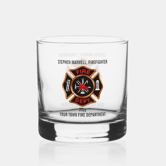 Brandweerembleem Naam en Afdeling Whisky Glas (Achterkant)