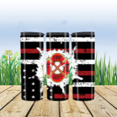 Brandweerembleem op Amerikaanse vlag Thermosbeker