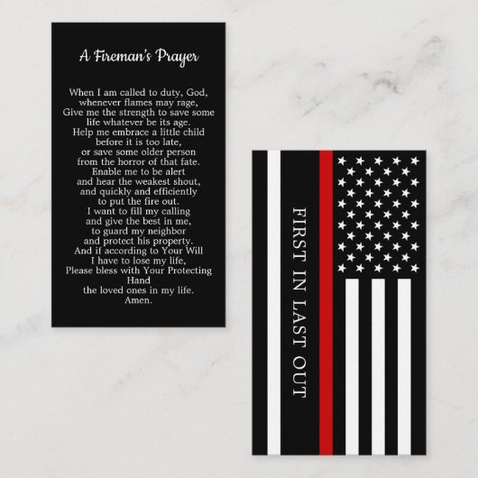 Brandweergebed met dunne rode lijn brandweerman visitekaartje (Voorkant / Achterkant)