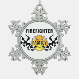 Brandweergezin Tin Sneeuwvlok Ornament