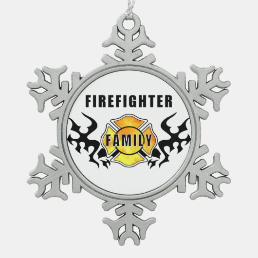 Brandweergezin Tin Sneeuwvlok Ornament (Voorkant)