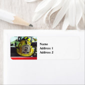 Brandweerhelmen in de brandweerwagen etiket (Insitu)