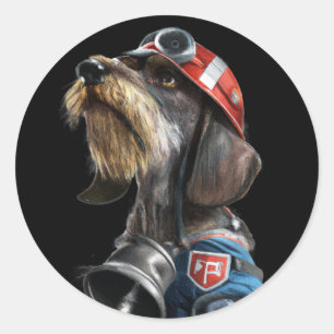 Brandweerhoofd Wire-Hair Dachshund Dog Ronde Sticker