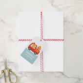 Brandweerjongen in Red Fire Truck Birthday Party Cadeaulabel (Met Touw)