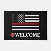 Brandweerkap Thin Red Line Doormat Deurmat (Voorkant)