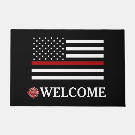 Brandweerkap Thin Red Line Doormat Deurmat (Voorkant)