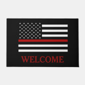 Brandweerkap Thin Red Line Doormat Deurmat (Voorkant)