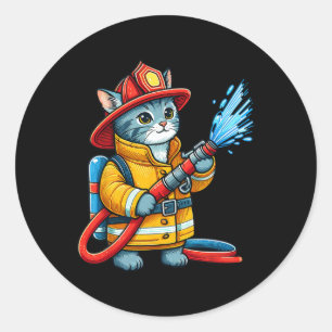 Brandweerkat Brandweerman Dierenvriend Kat Ronde Sticker