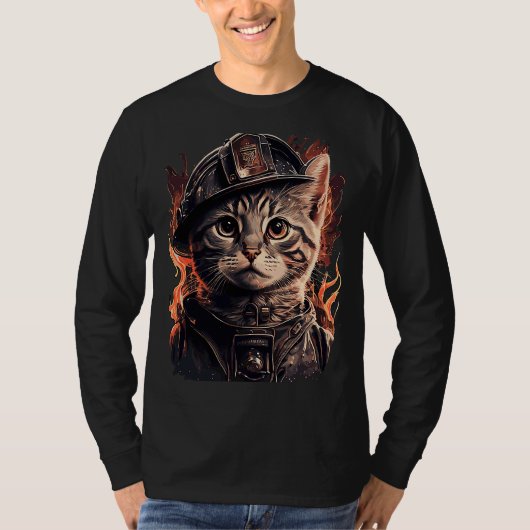 Brandweerkat Kitten Fireman Helmet Firefighter T-shirt (Voorkant)