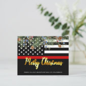 Brandweerkerst met dunne rode lijn vuurwapenvlag feestdagenkaart (Staand voorkant)