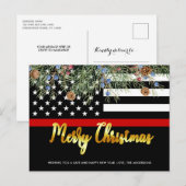 Brandweerkerst met dunne rode lijn vuurwapenvlag feestdagenkaart (Voorkant / Achterkant)