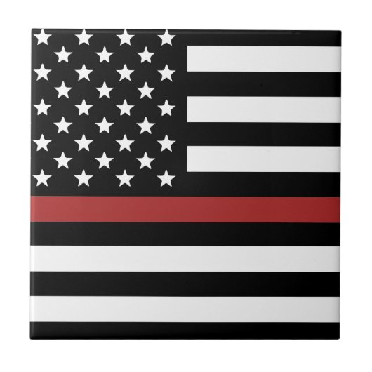 Brandweerkorter Din Red Line America Vlag Redding Tegeltje (Voorkant)